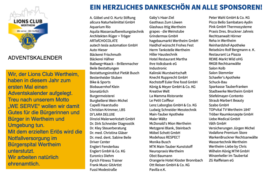 Liste der Sponsoren des Adventskalenders